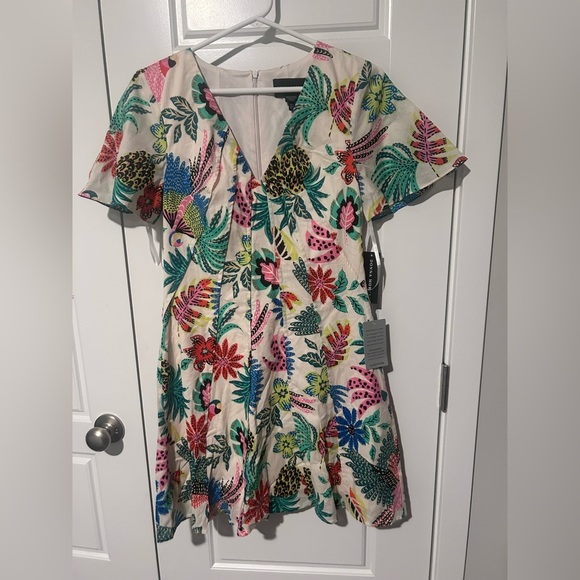 Donna Morgan Floral Print Mini Summer V-Neck A-line Casual Flutter Sleeves Sz 2 - Picture 4 of 11